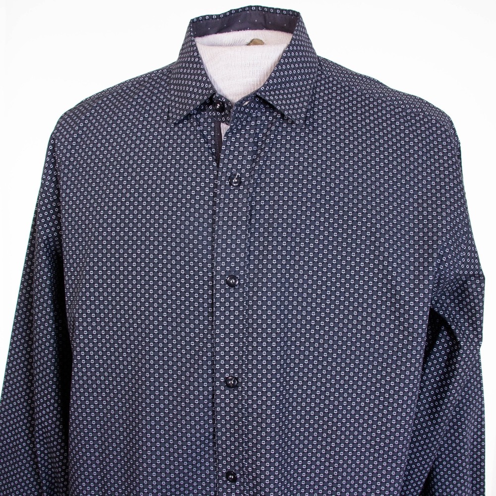 English Laundry Mens L‎ Gray Geometric Design Long Sleeve Button Front Shirt